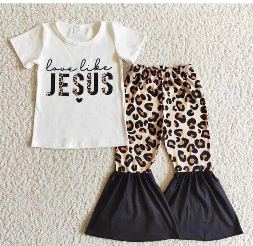 leopard jesus white top pant set
