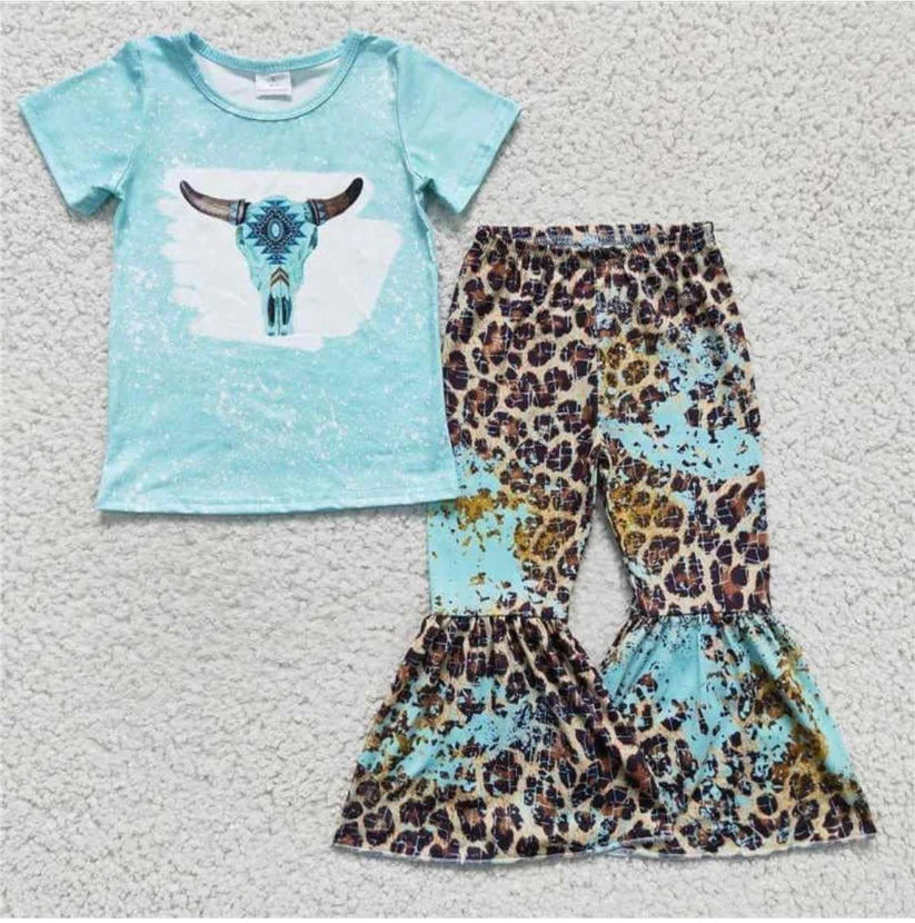 blue bull top - leopard/blue pant set