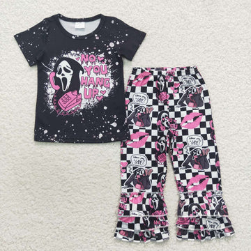 hang up ghost black short-sleeved pant set