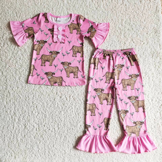 Pink bull short-sleeved pajamas